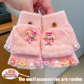 Gants enfant coloris rose, mi-doigts à rabat