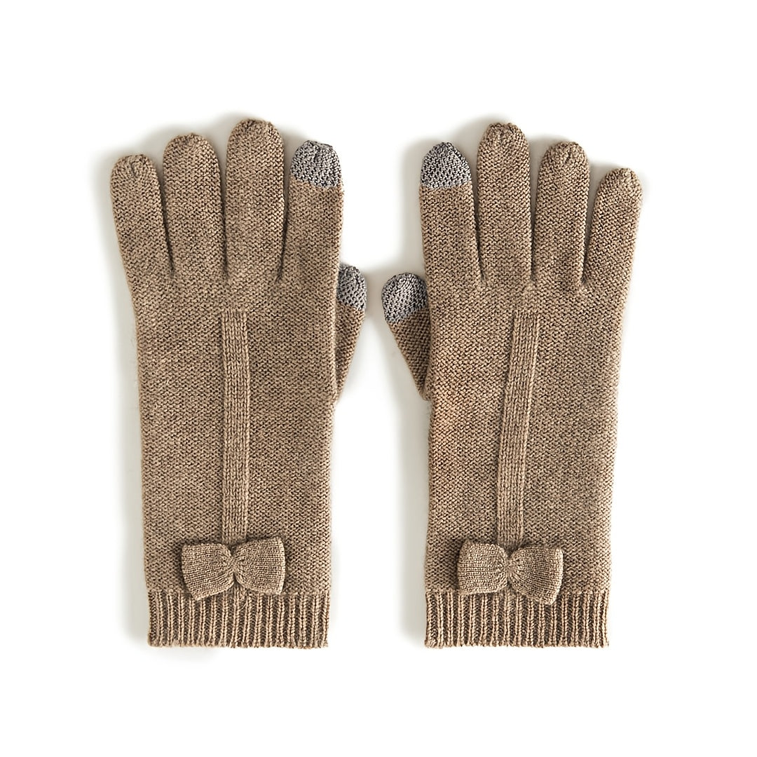 Gants femme camel en laine et cachemire, embouts tactiles gris