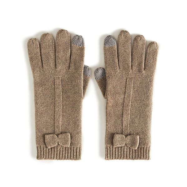 Gants femme camel en laine et cachemire, embouts tactiles gris