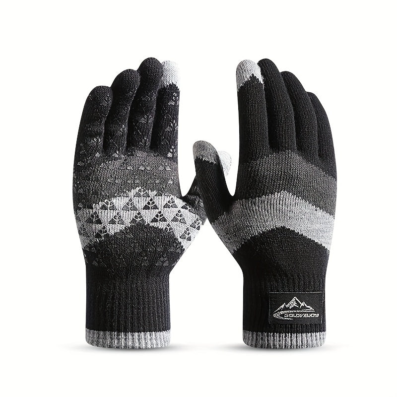 Gants homme noir et gris, motif tissé, vue de dos et paume