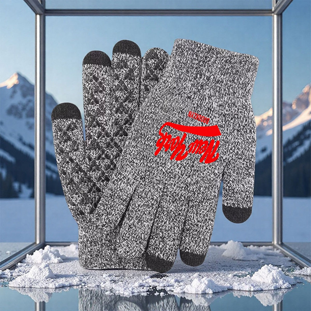 Gants tricot gris chiné