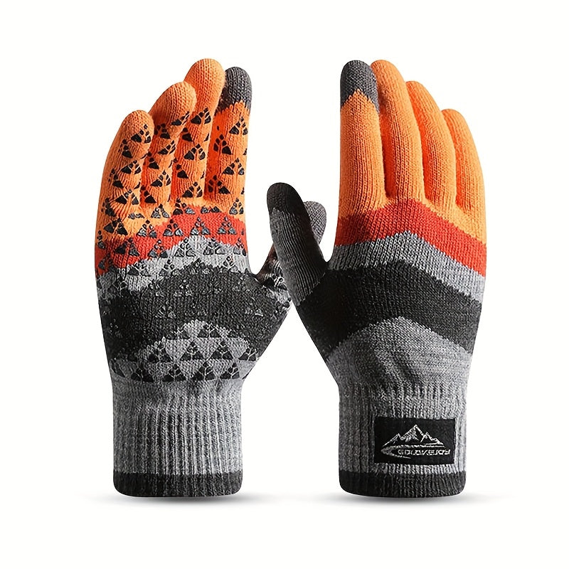 Gants homme orange, gris et rouge, vue de dos et paume