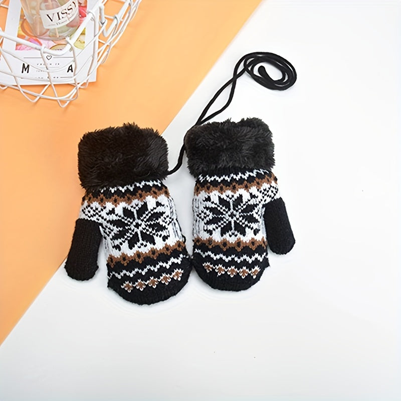 Gants enfant coloris noir, motif floral