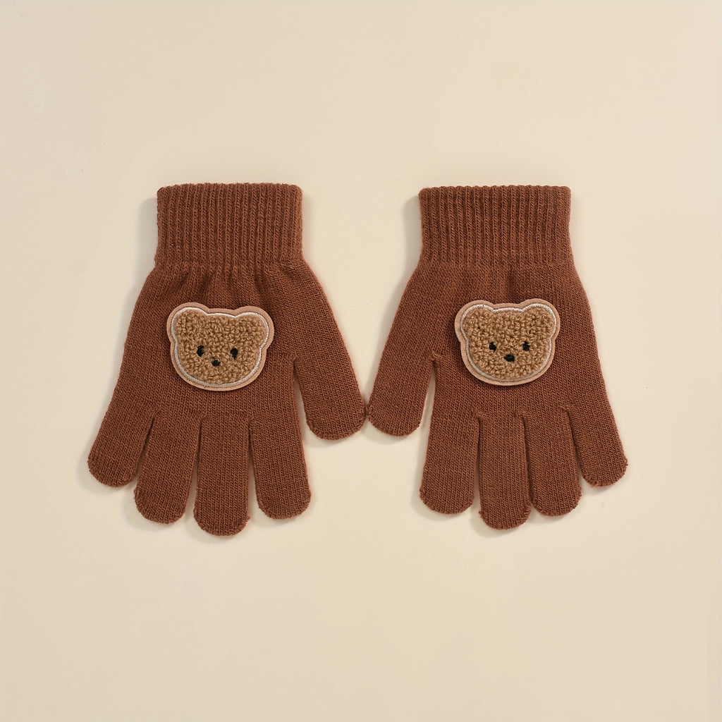 Gants enfant coloris brun, tricot extensible