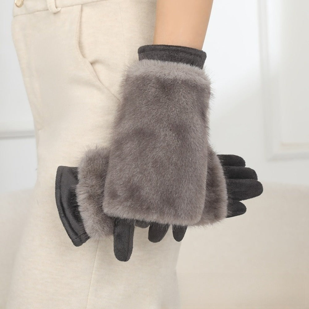 Gants femme gris, aspect suédé