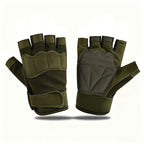 Gants enfant demi-doigts coloris vert kaki, renfort sur le dessus