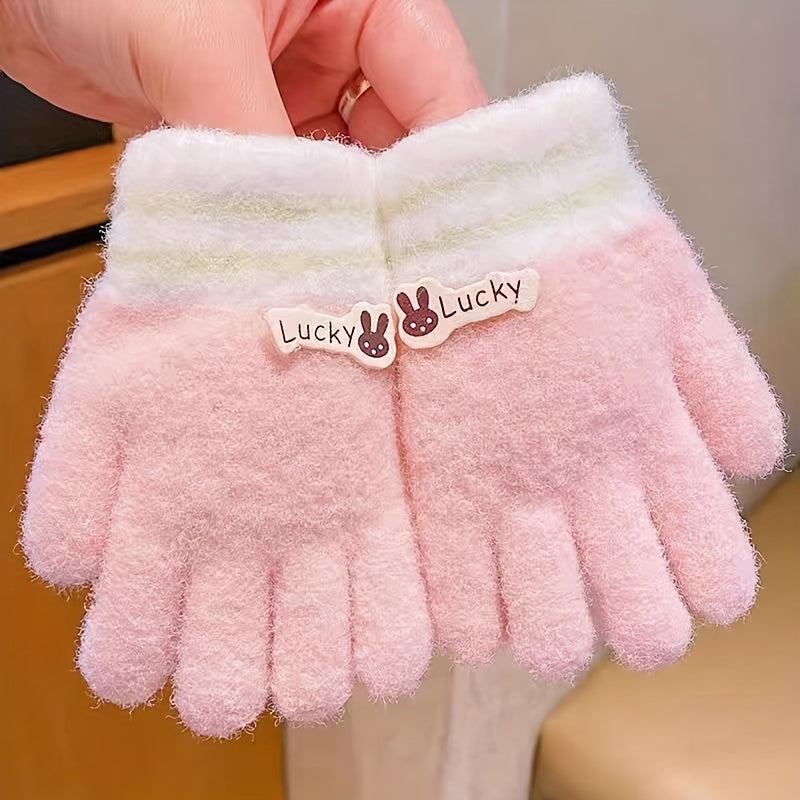 Gants enfant tricotés, coloris rose pêche