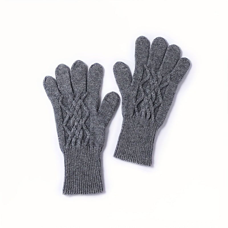 Paire de gants cachemire femme gris, motif torsadé, posée à plat
