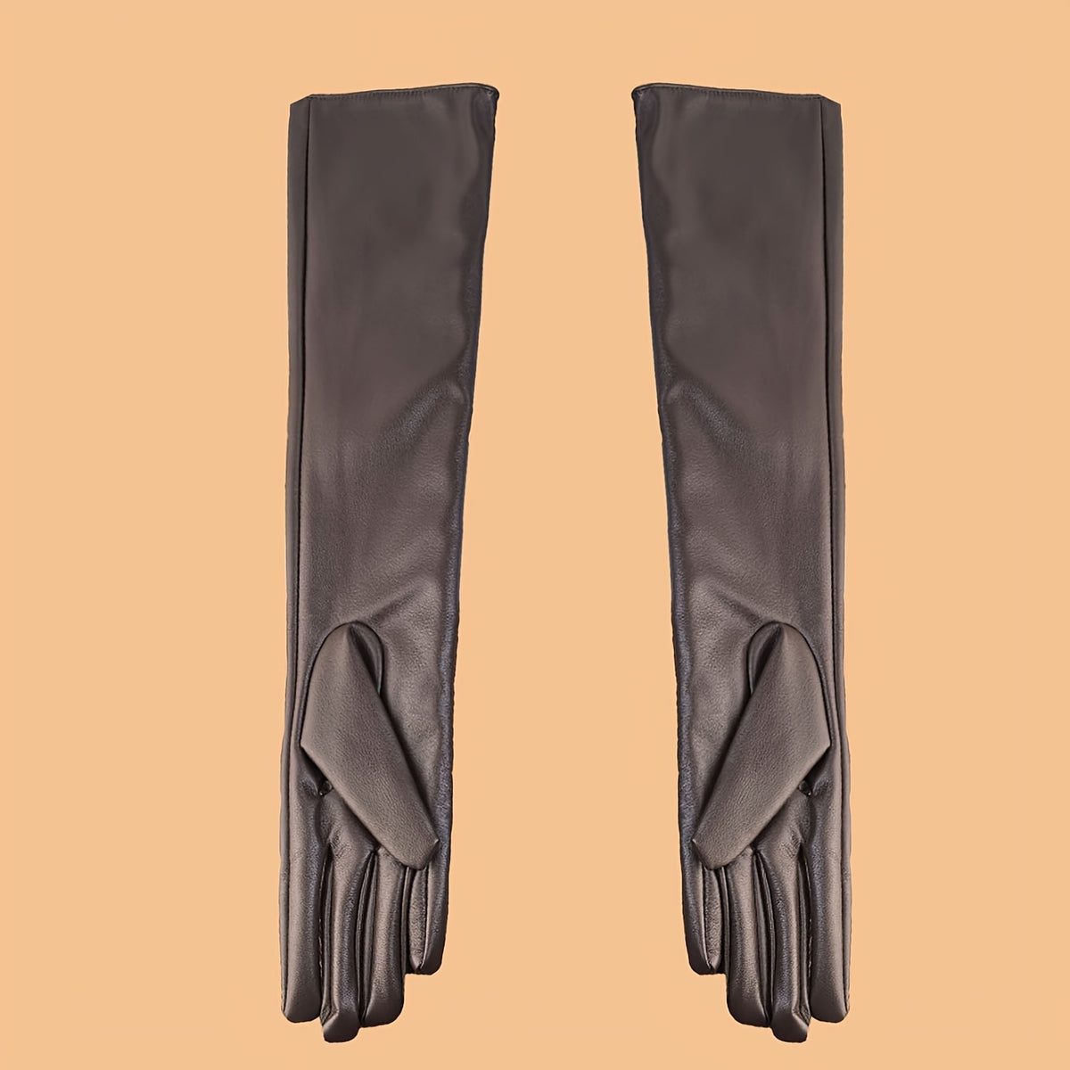 Gants longs femme effet cuir, vue de la paume