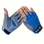 Gants enfant coloris bleu, demi-doigts