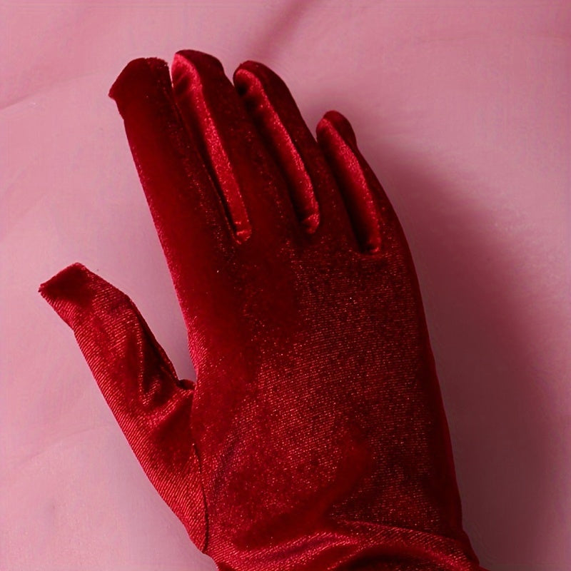 Gants longs femme velours bordeaux, vue de dos