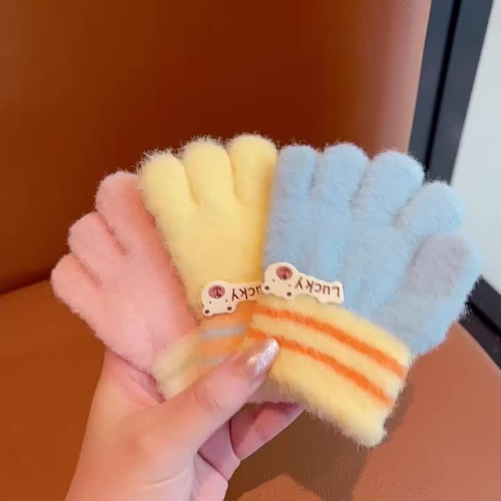 Gants enfant tricotés, packaging produit