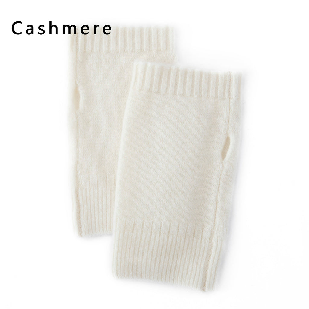 Mitaine femme blanche en laine et cachemire, vue de face