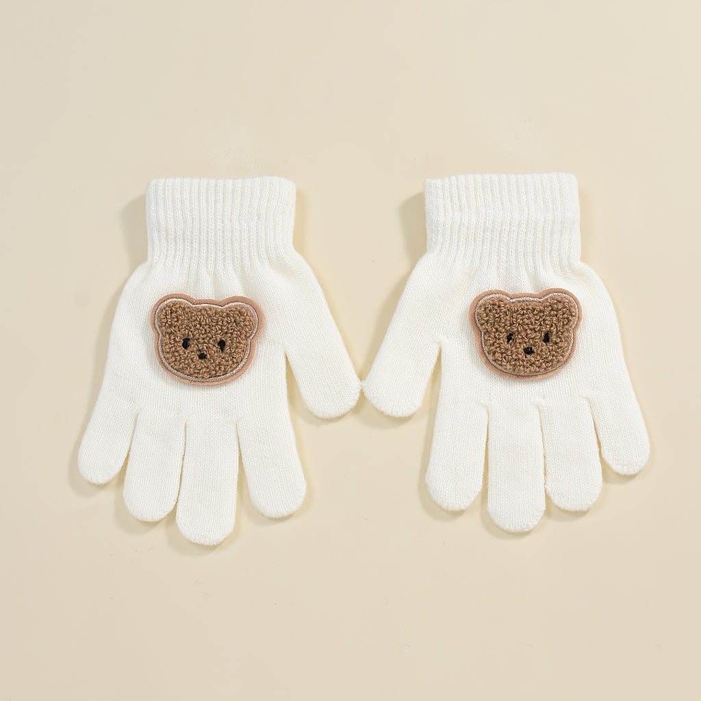 Gants enfant coloris blanc, tricot extensible