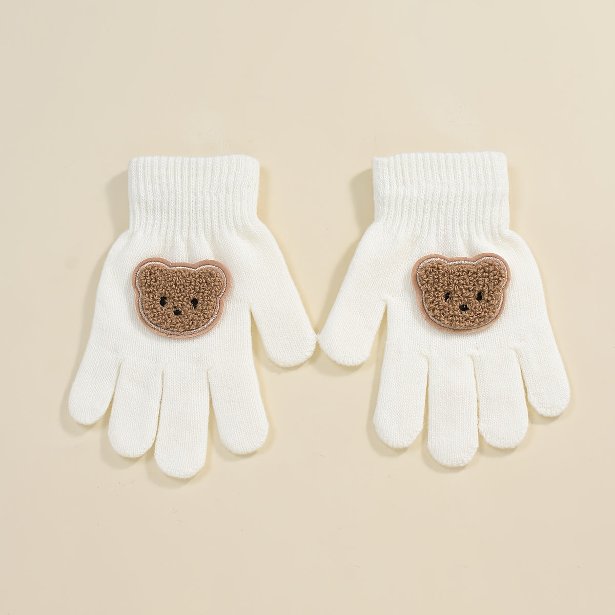 Gants enfant coloris blanc, tricot extensible