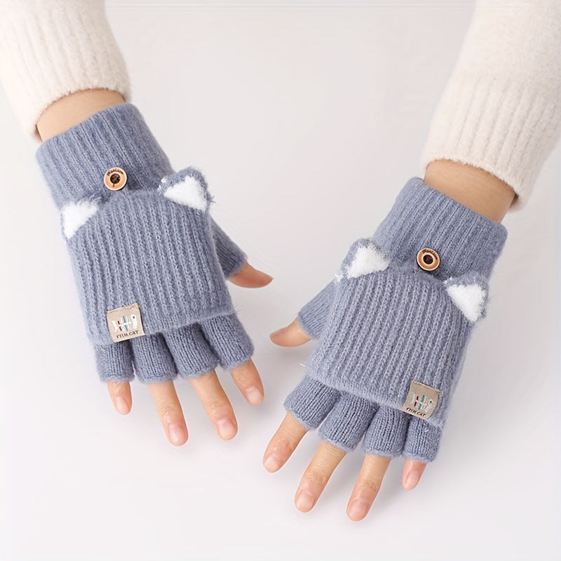 Mitaines enfant coloris bleu, oreilles de chat