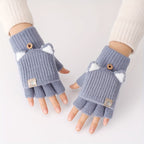 Mitaines enfant coloris bleu, oreilles de chat