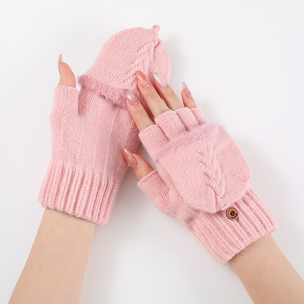 Mitaines femme convertibles, portées en paire