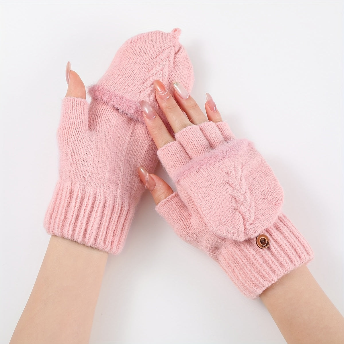 Mitaines femme convertibles, portées en paire