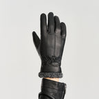 Gant homme noir en cuir de mouton, revers tricoté