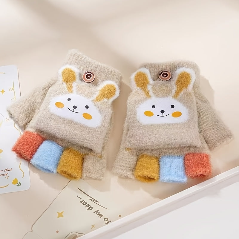 Gants enfant coloris beige, motif lapin et cœur