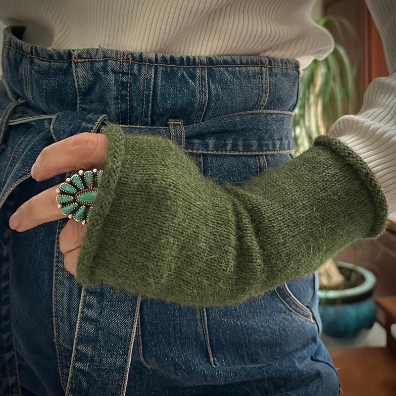 Mitaine femme tricot coloris vert