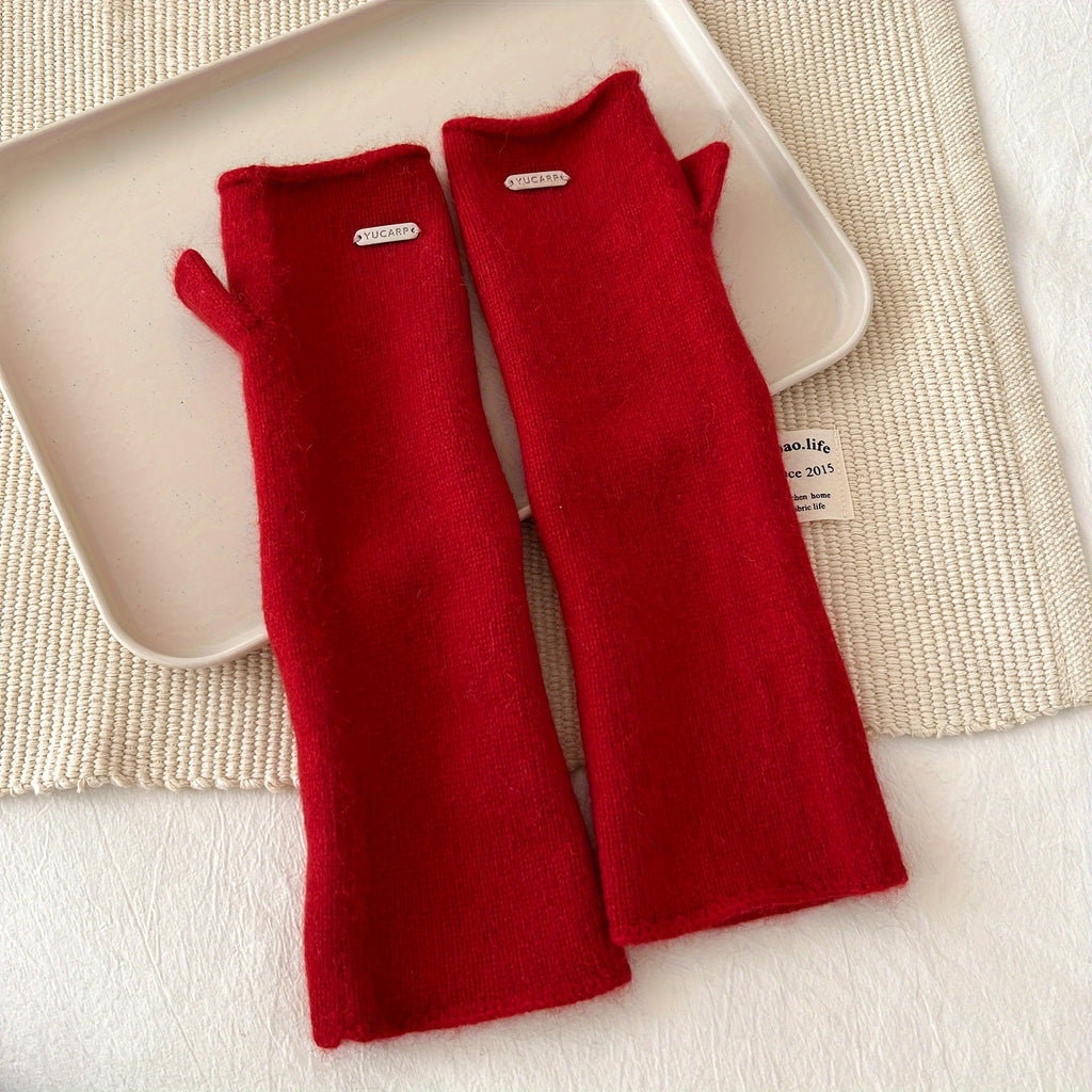 Mitaine longue femme rouge, vue de face