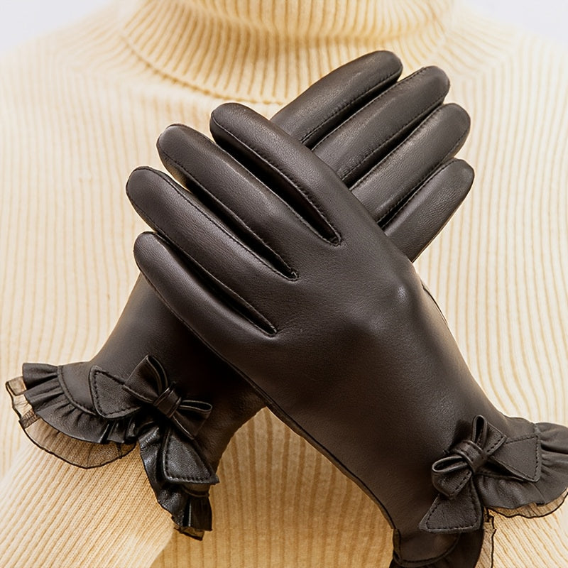 Gants cuir femme, vue rapprochée du nœud