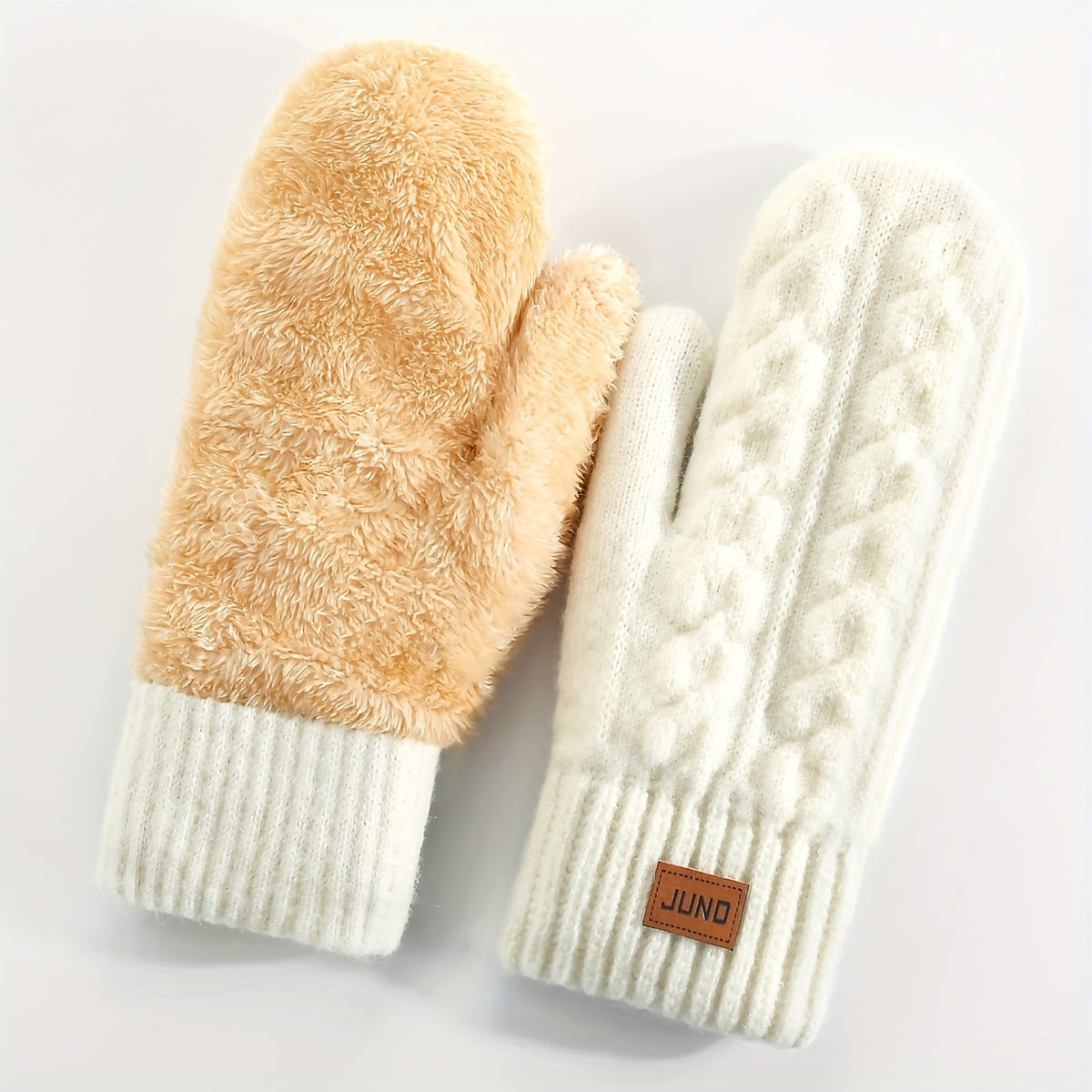 Gants moufle femme blanc, vue de dos