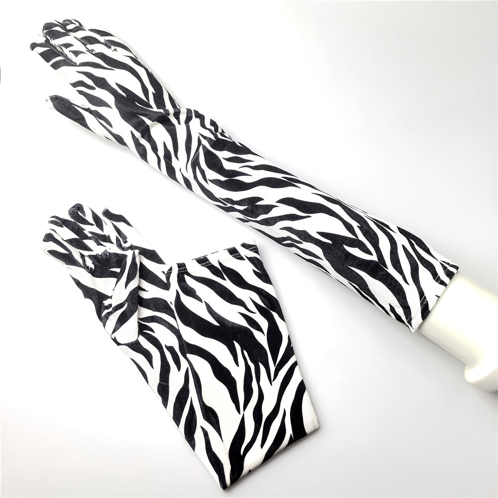 Gants longs femme imprimé zèbre