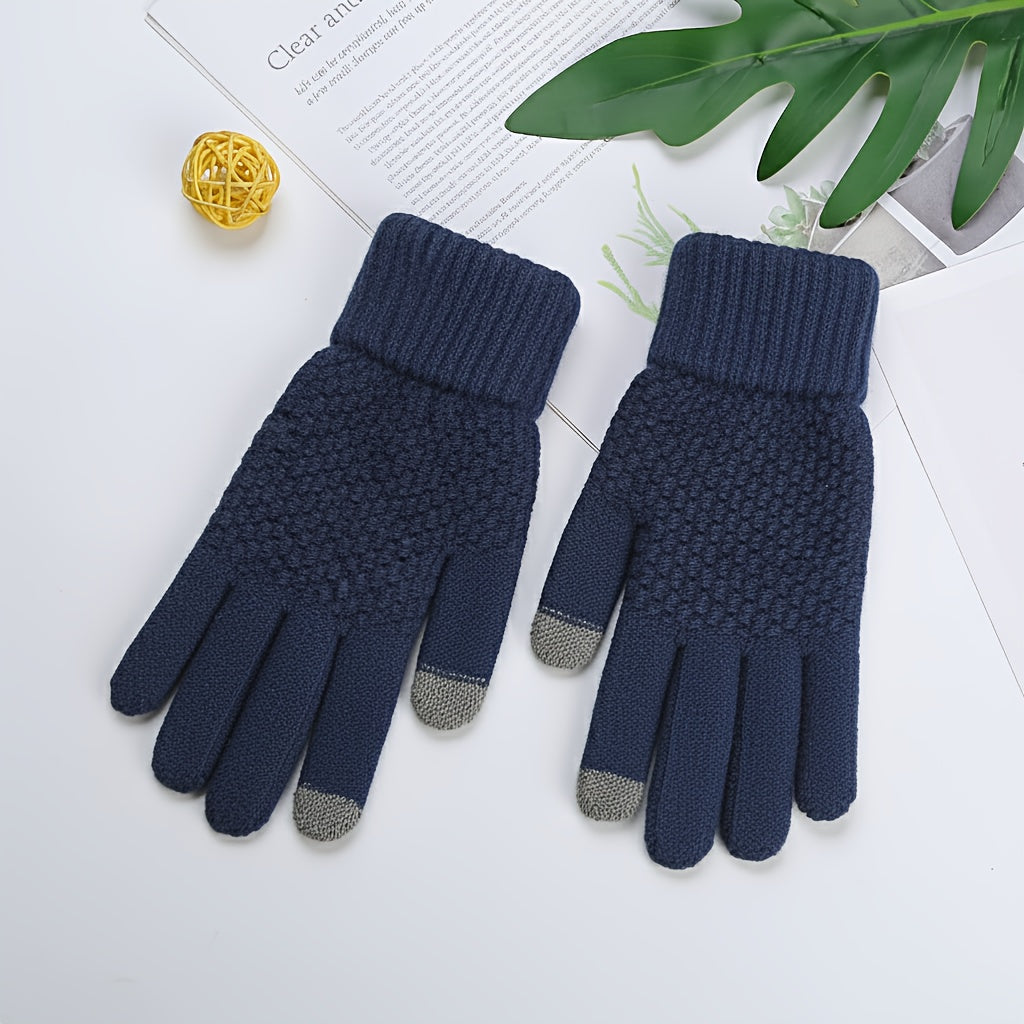 Gant homme marine en laine et cachemire, tactile