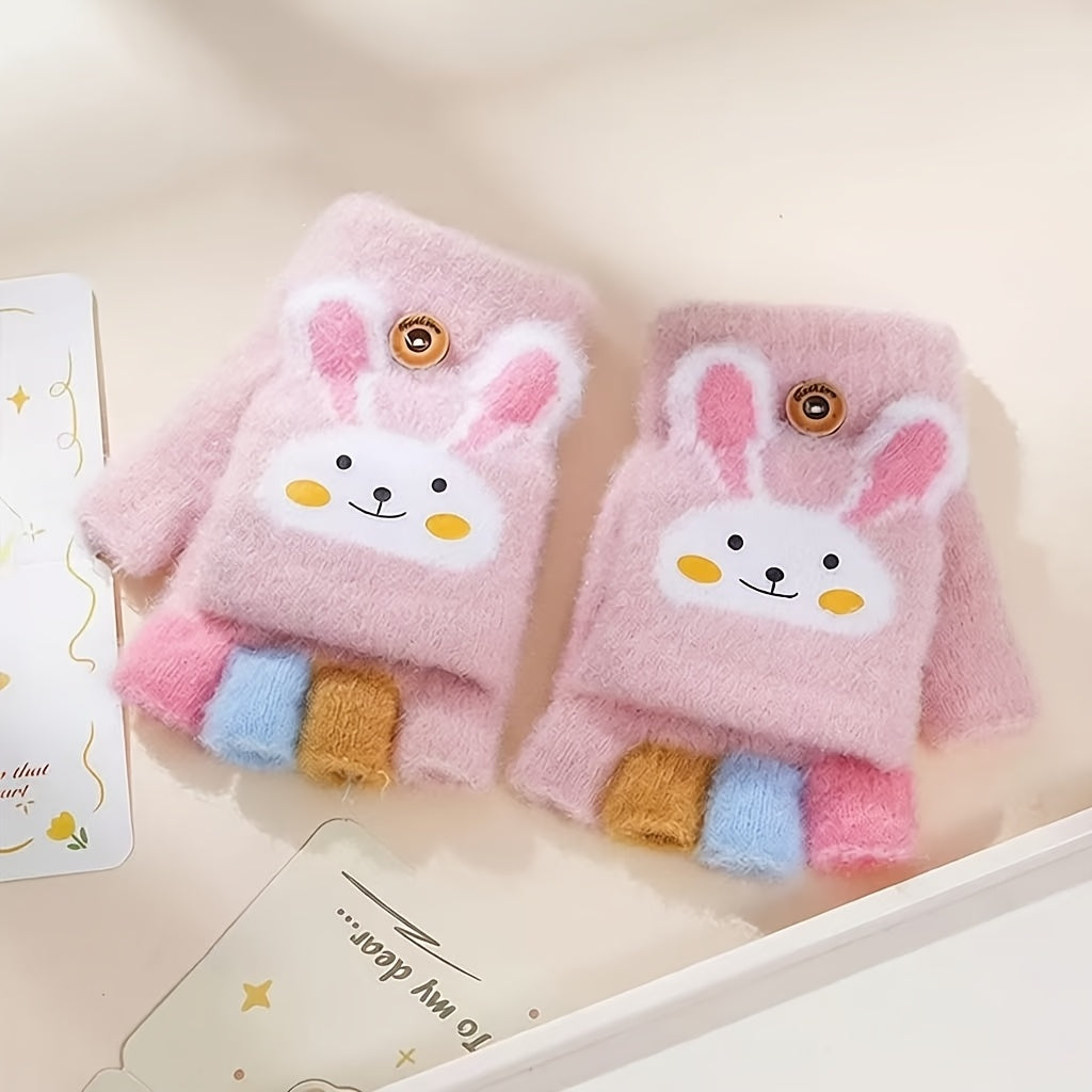 Gants enfant coloris rose clair, motif lapin et cœur