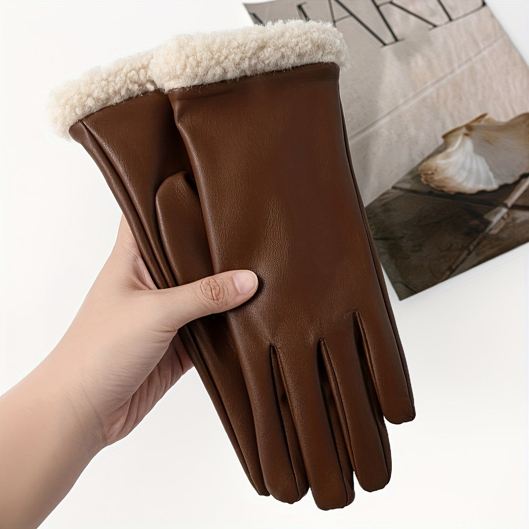 Gant en cuir PU brun, vue de détail