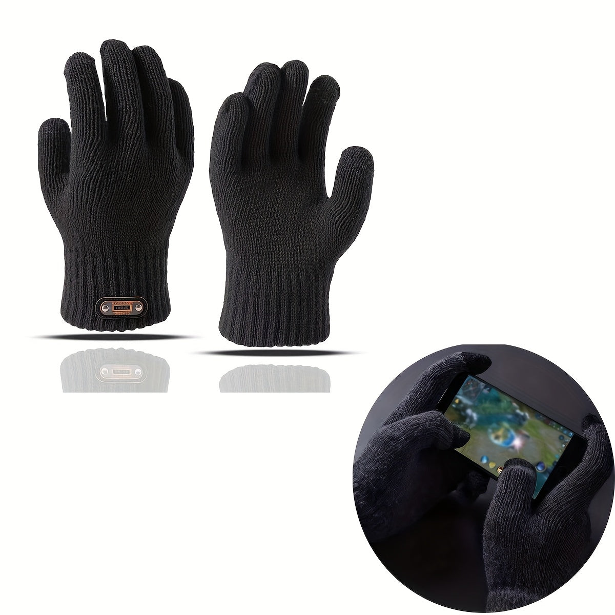 Gants homme noir, vue de dos et de face