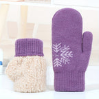 Moufle femme violet foncé en velours, motif flocon de neige