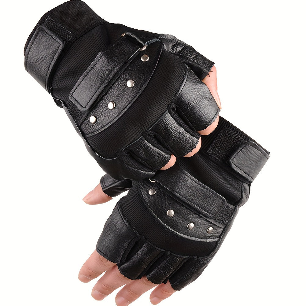 Gants demi-doigts cuir, vue détail