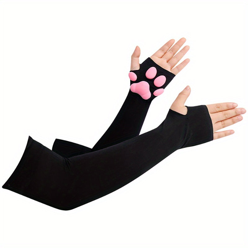 Mitaine femme noire anti-UV, motif patte de chat 3D