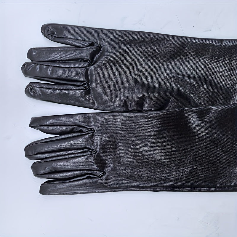 Gants longs femme vernis noir, vue de profil