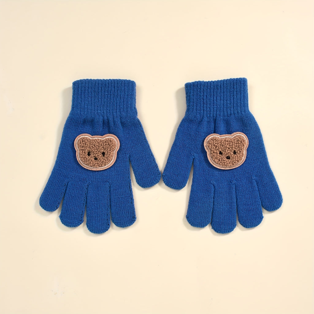 Gants enfant coloris bleu royal, tricot extensible
