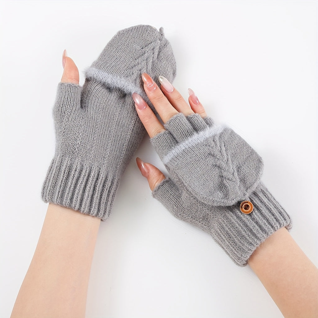Mitaine femme convertible, détail du tricot torsadé