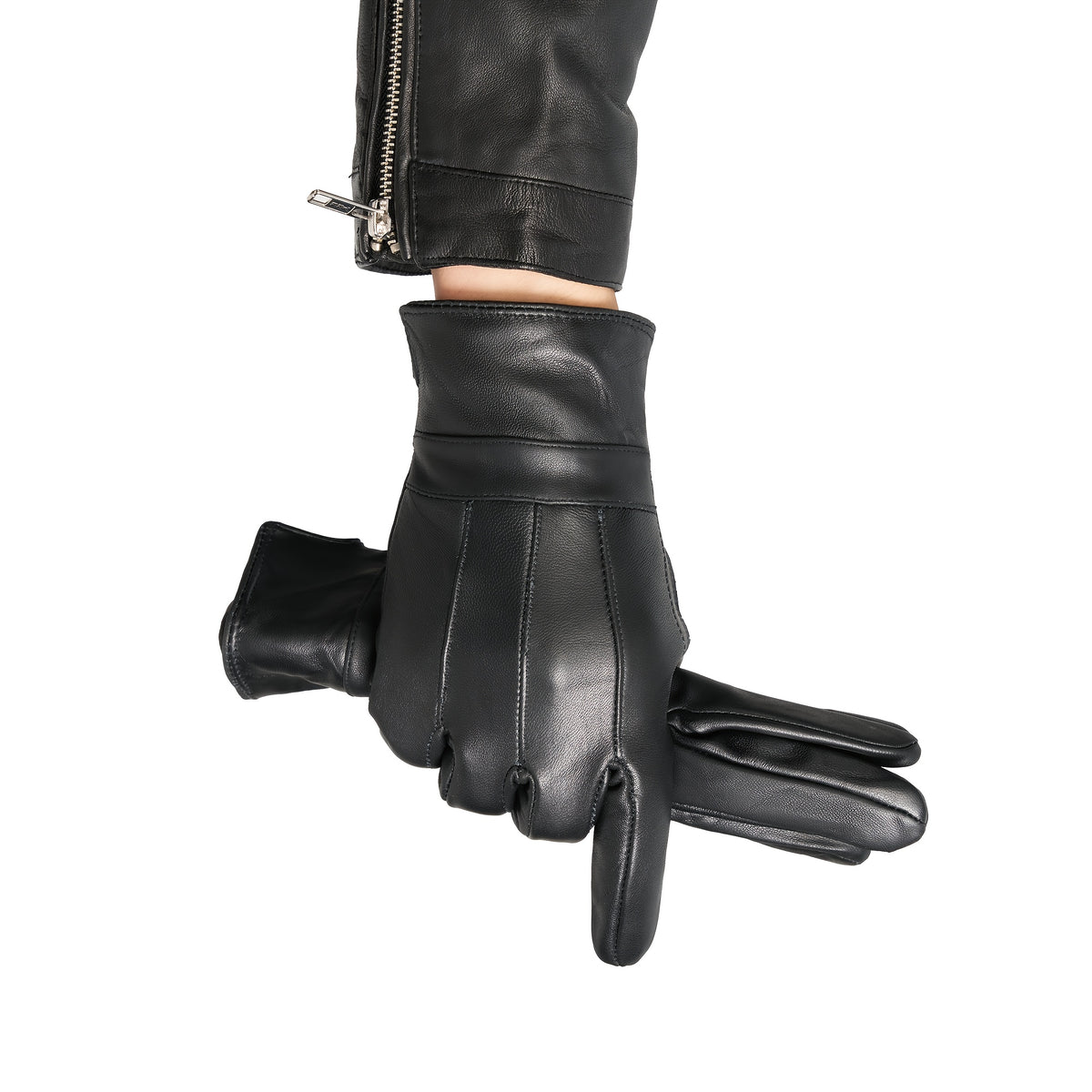 Gants homme cuir noir, vue portée