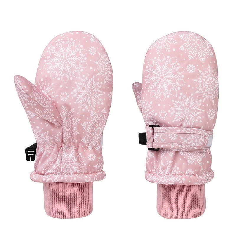 Gants de ski enfant, motif rose neige