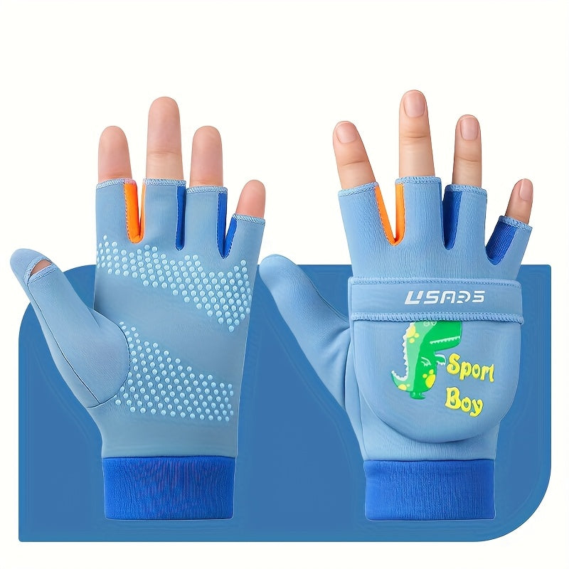 Gants enfant bleu, motif dinosaure à rabat réfléchissant