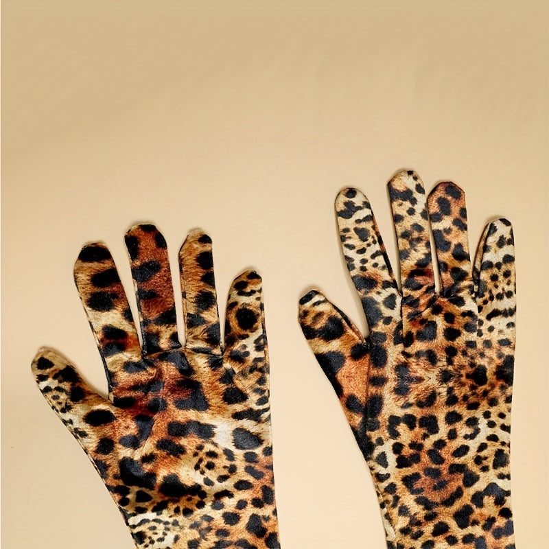 Gants longs femme imprimé léopard, vue complète