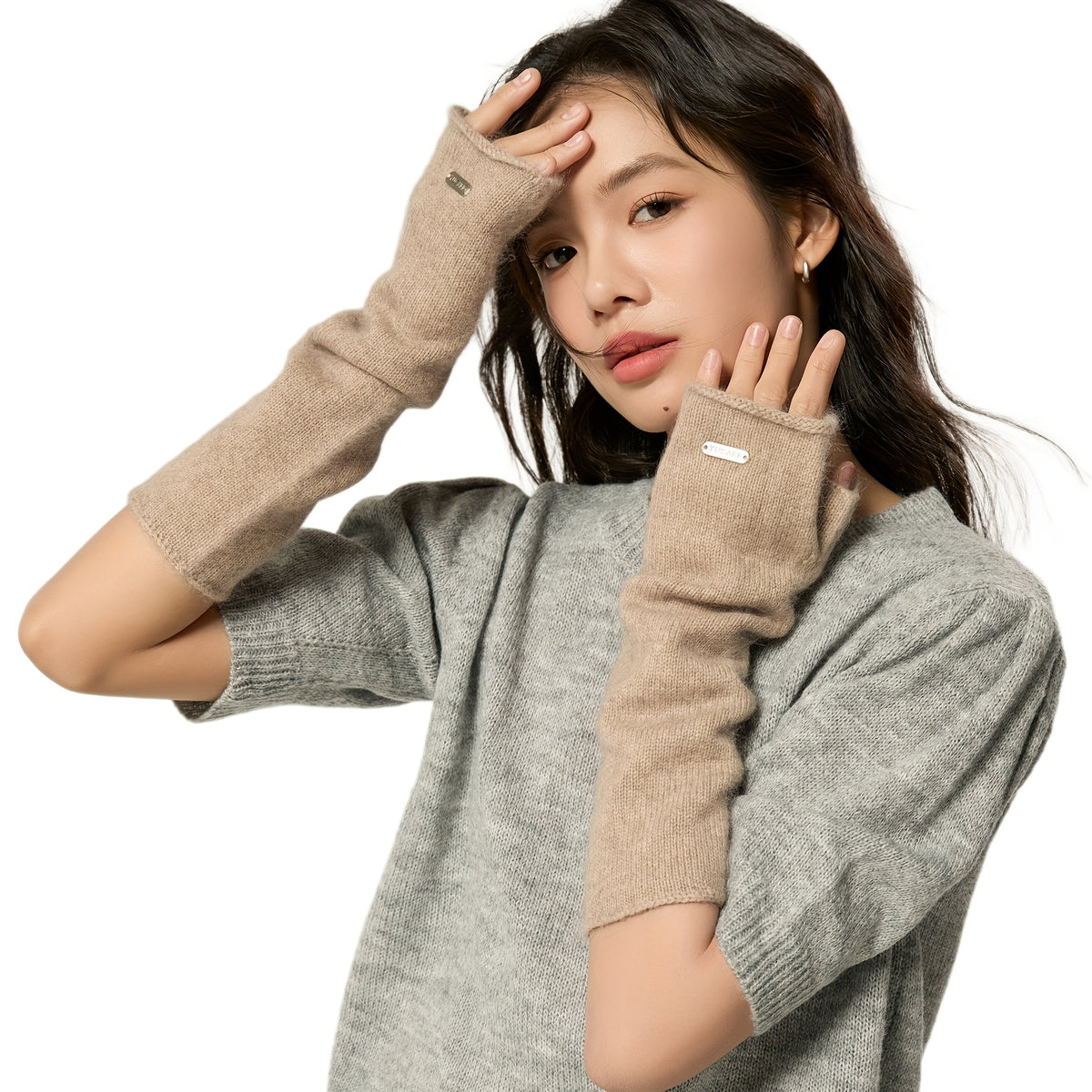 Mitaine longue femme, détail du tricot