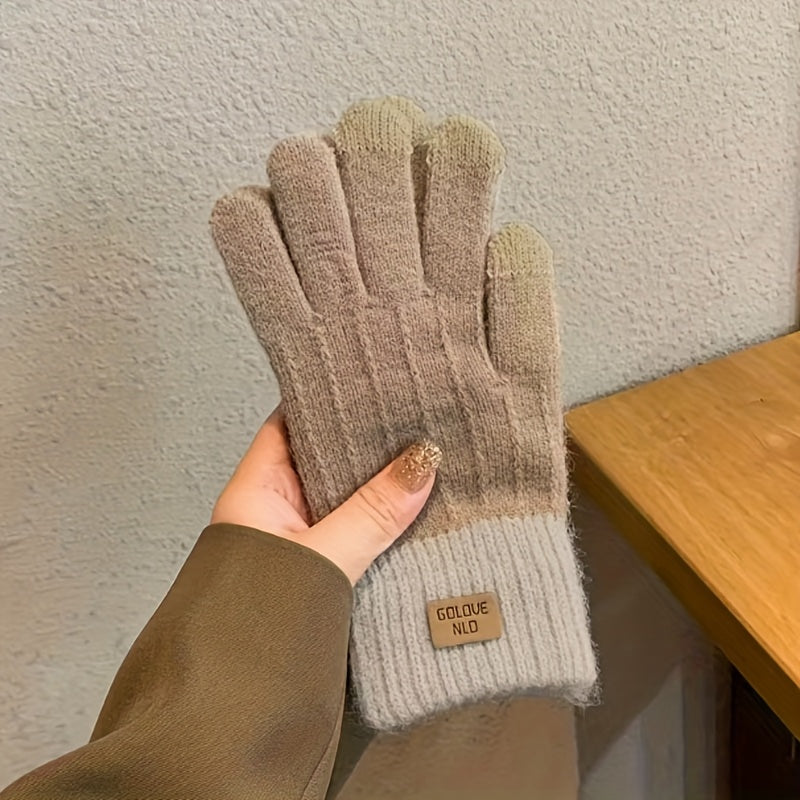 Gant femme kaki en cachemire épais, tactile