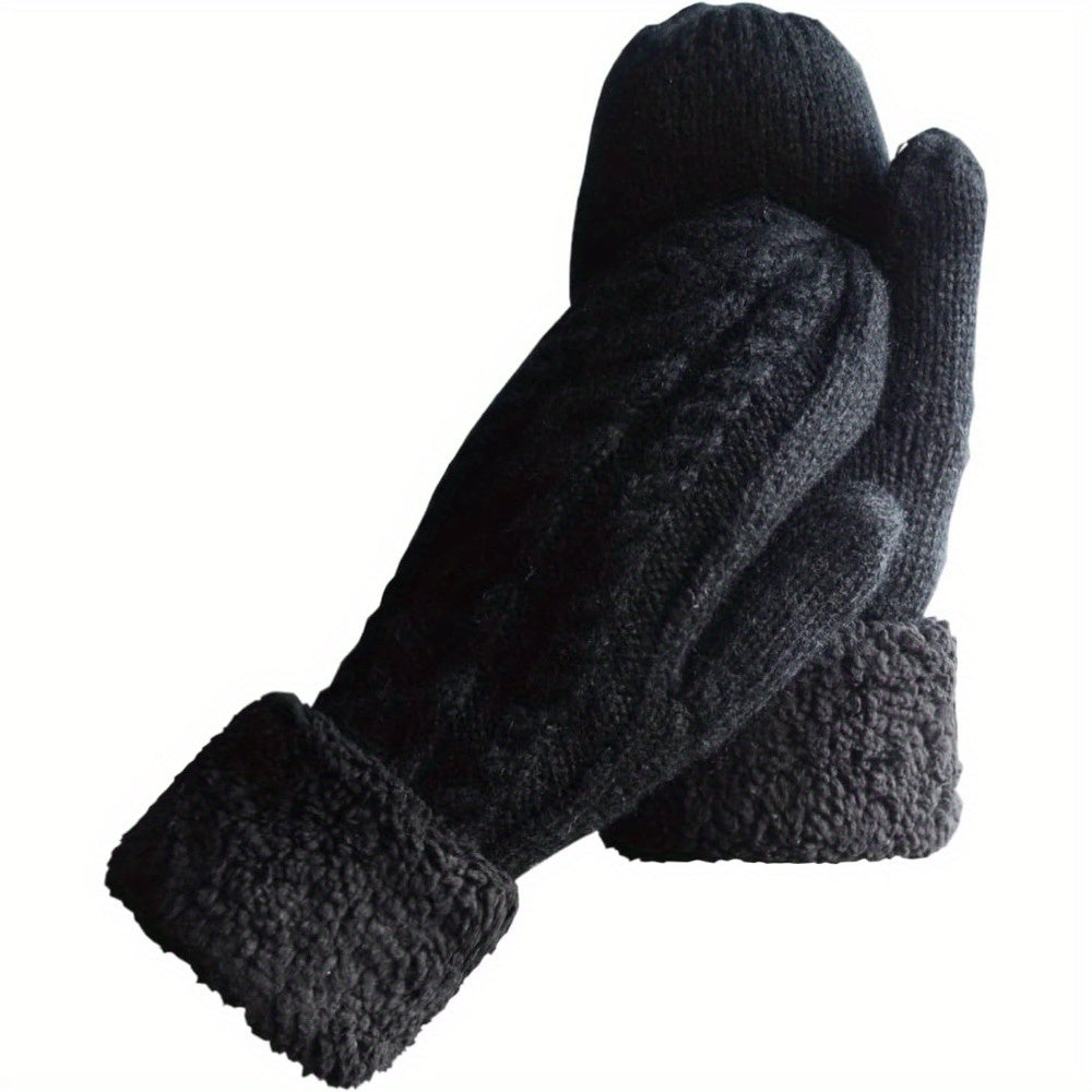 Moufle femme noire, revers sherpa au poignet