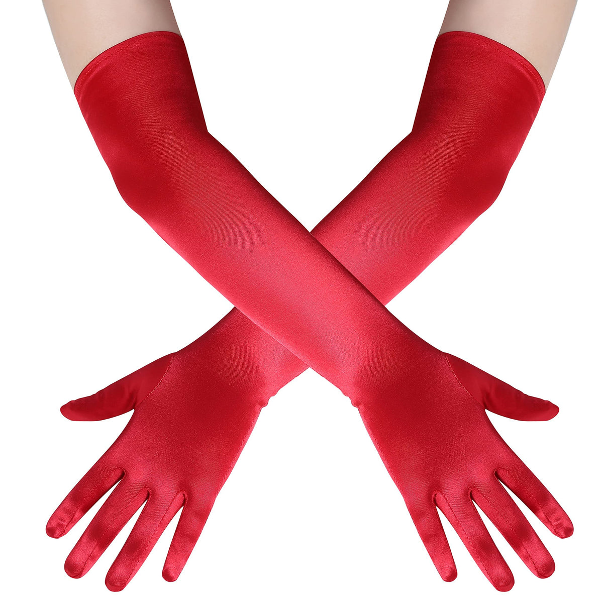 Gants longs femme satin coloris rouge