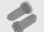 Gants femme laine et cachemire gris, revers fausse fourrure