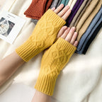 Mitaine femme tricot jaune, vue de face